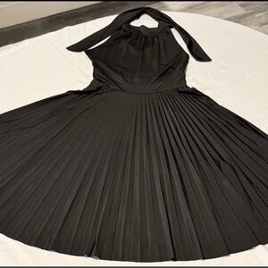 Soprano Black Halter Dress Pleated Fit And Flare Knee Length Small Made In USA
